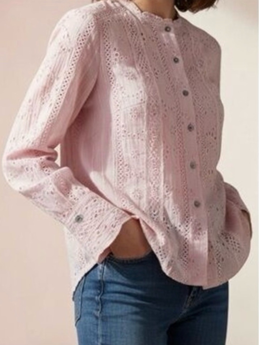 NWT Sundance Valeria Pink Eyelet Lace Embroidered Cotton Button Down Blouse XXL